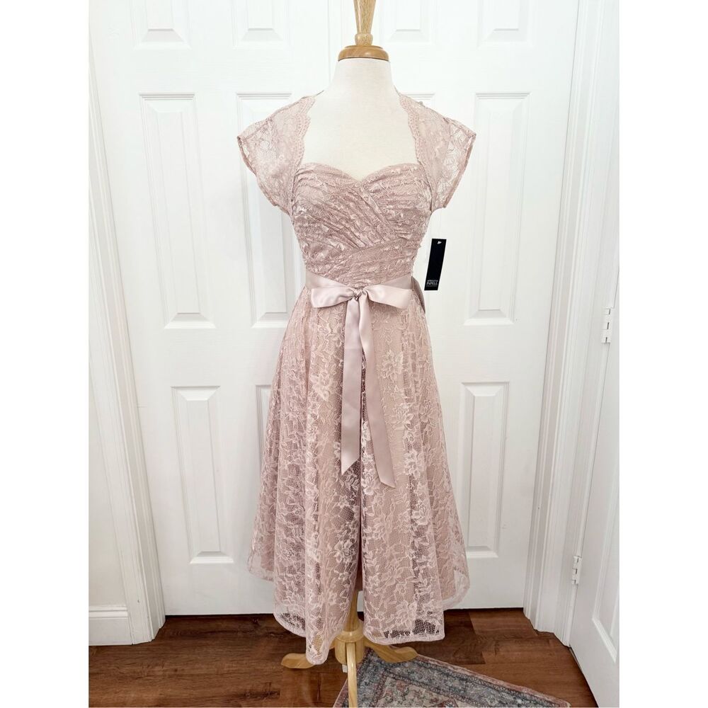 Adrianna Papell Womens Pink Lace Sweatheart Neck A Line Midi Dress Size 6 NWTโ